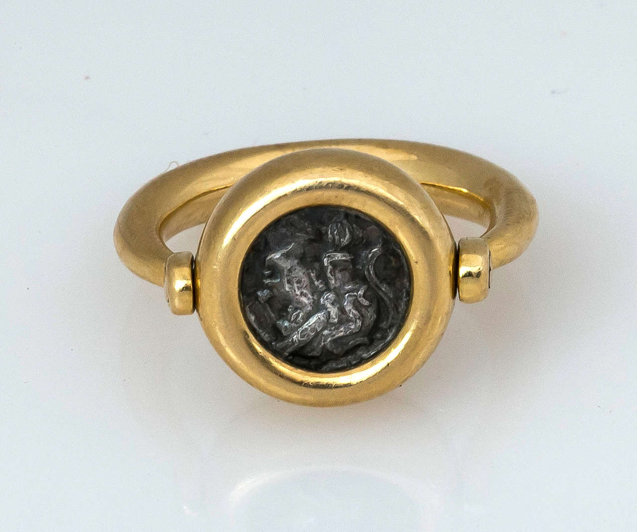 Bulgari Ancient Coin Flip Ring.  Bulgari 18kt Ancient Greek Bronze Coin Flip Ring.