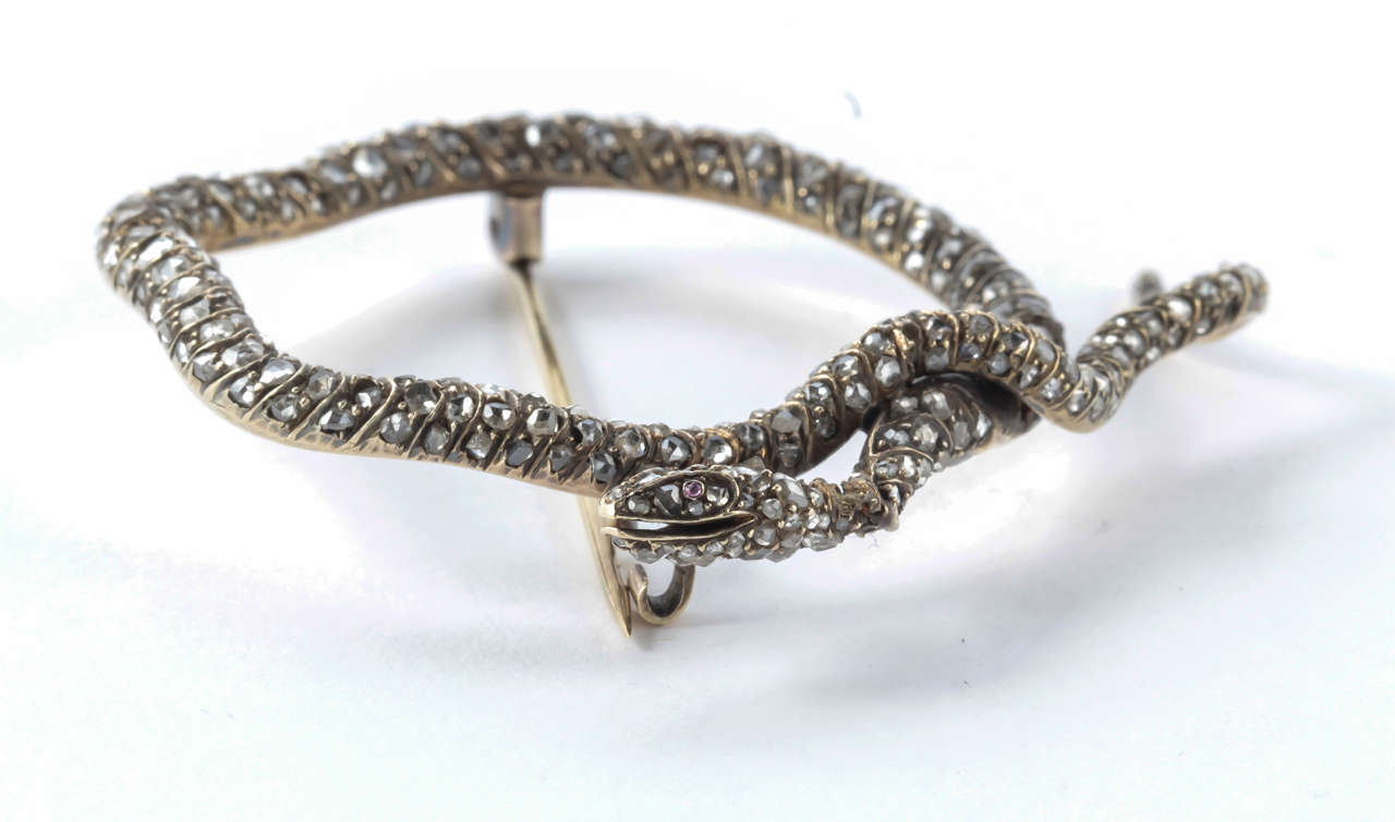 Victorian Antique Diamond Snake Brooch For Sale