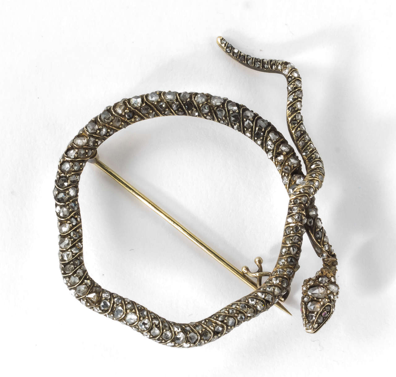 Women's Antique Diamond Snake Brooch For Sale