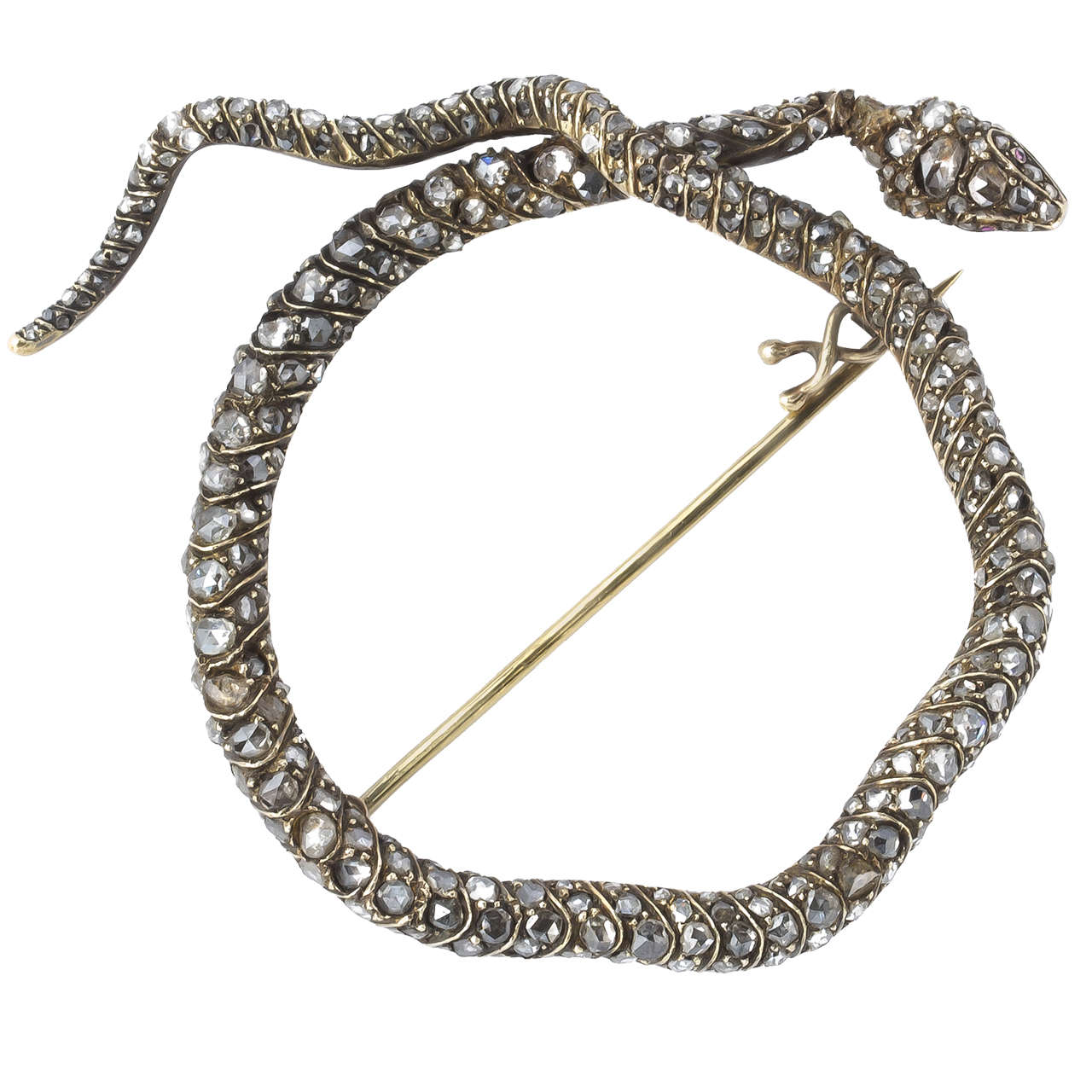 Antique Diamond Snake Brooch For Sale