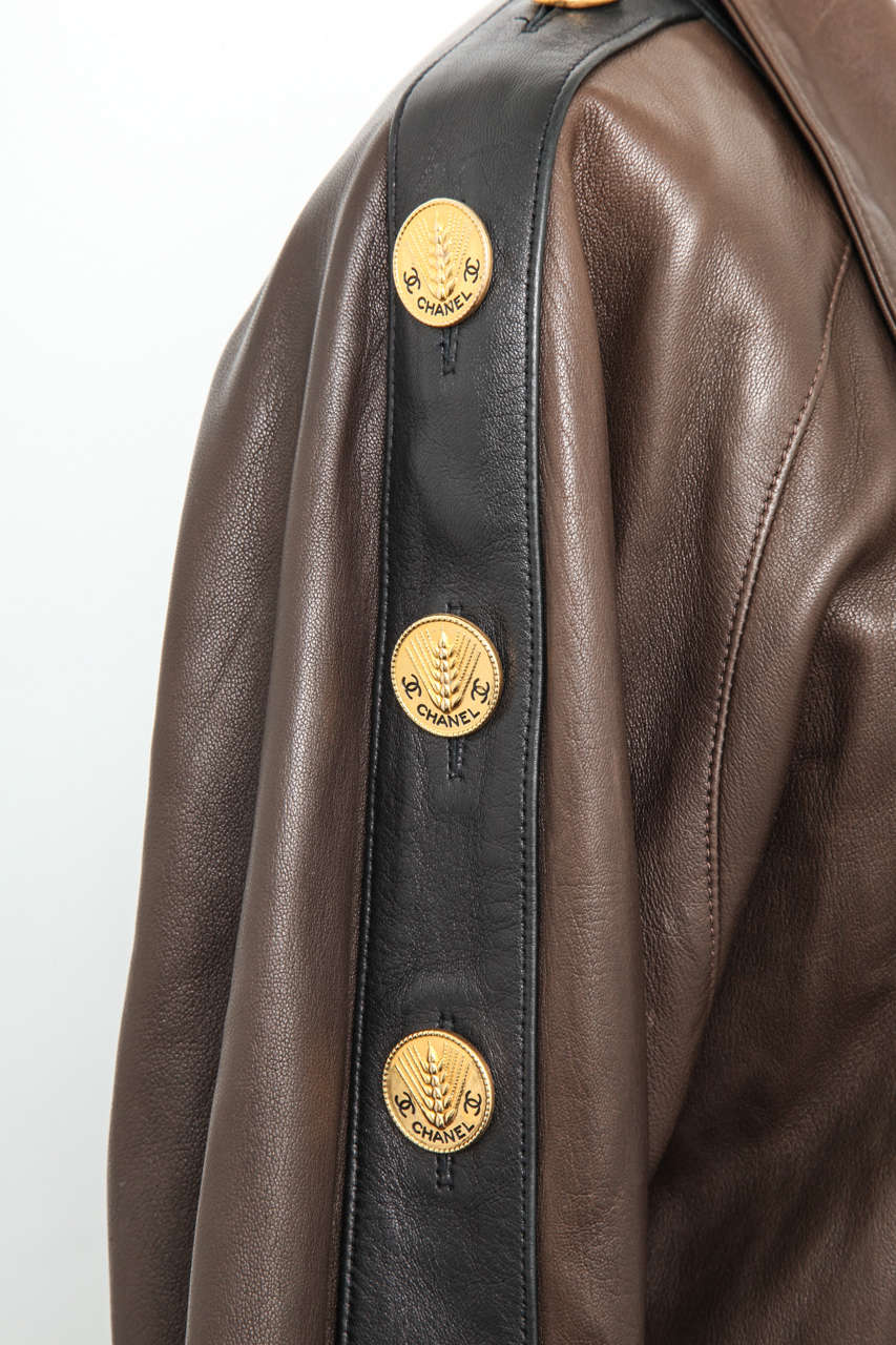 Chanel Leather Jacket with CC Buttons In Good Condition In Chicago, IL