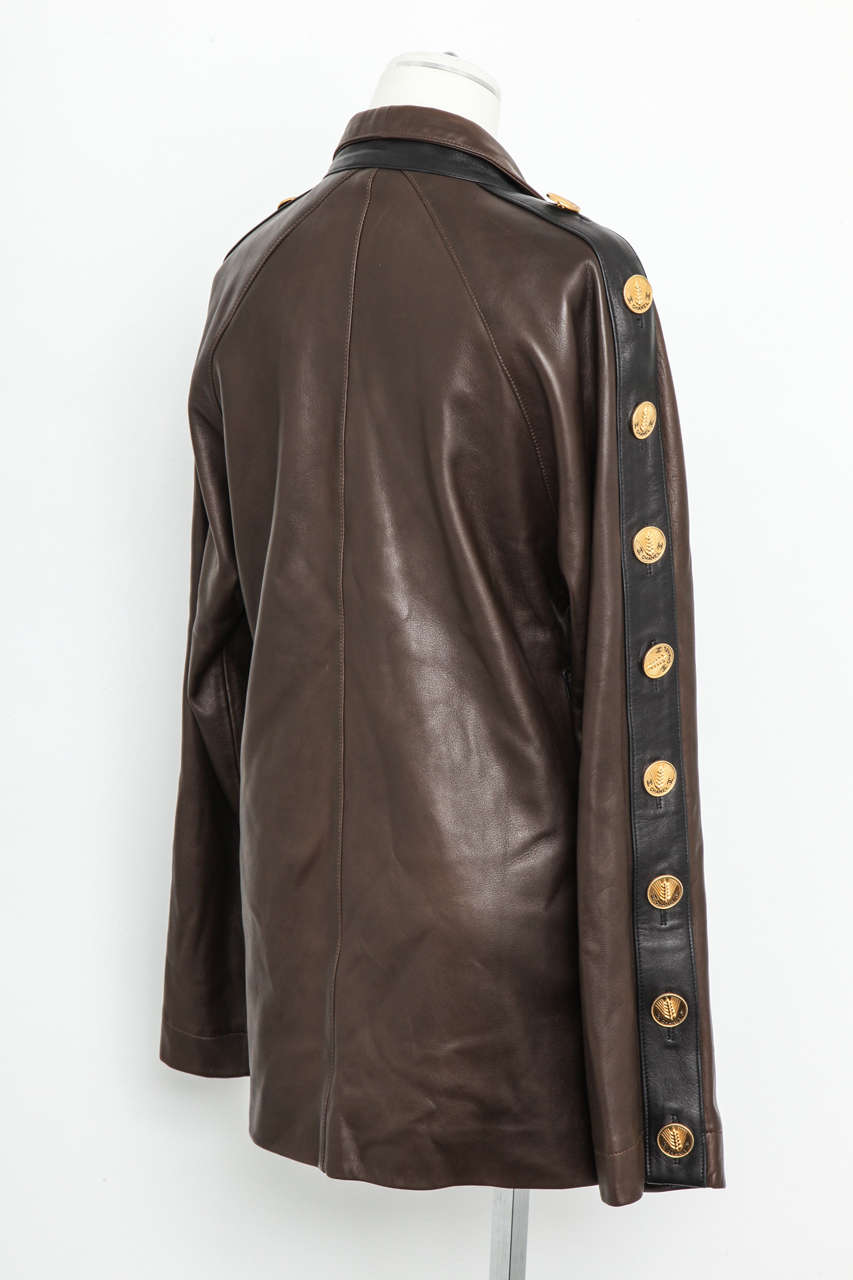Women's or Men's Chanel Leather Jacket with CC Buttons