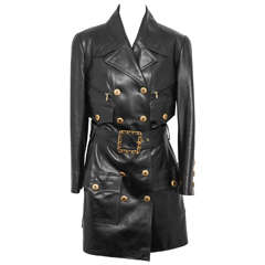 Vintage Chanel Amazing Leather Trench Coat with CC Buttons and Belt