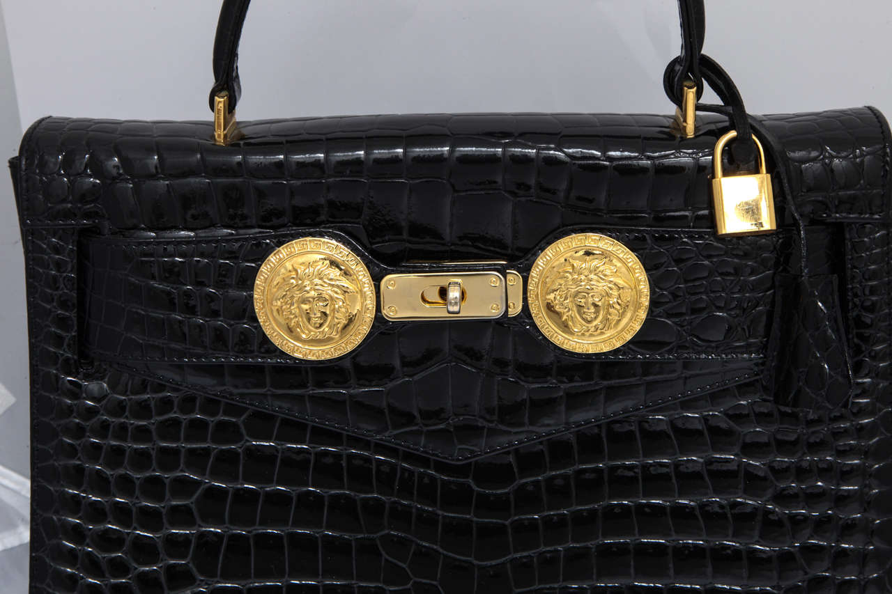 Gianni Versace Croc Embossed Couture Bag With Medusas For At Black Gianni Versace Croc Embossed Couture Bag With Medusas For