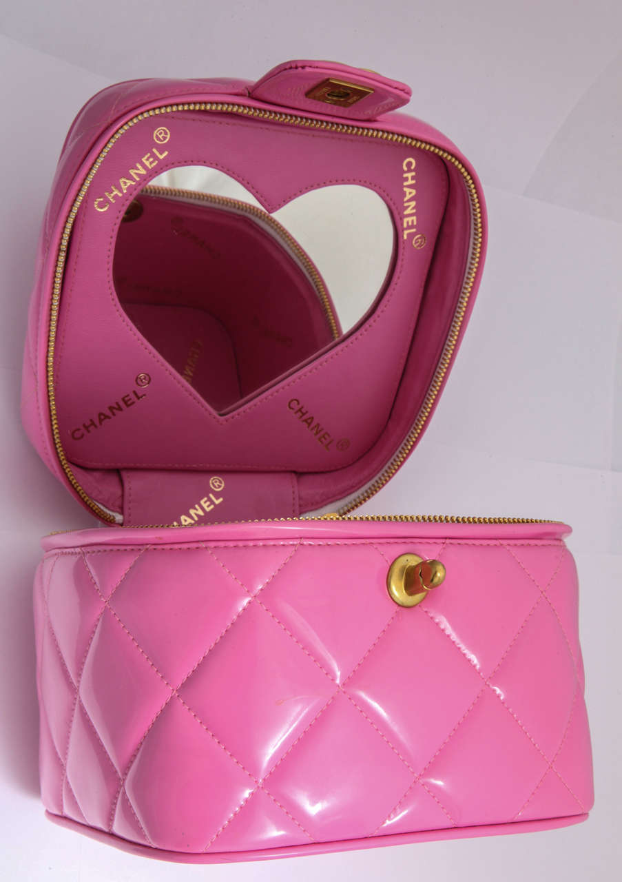 Chanel 1995  Pink Heart Mirror Vanity Case Bag 1