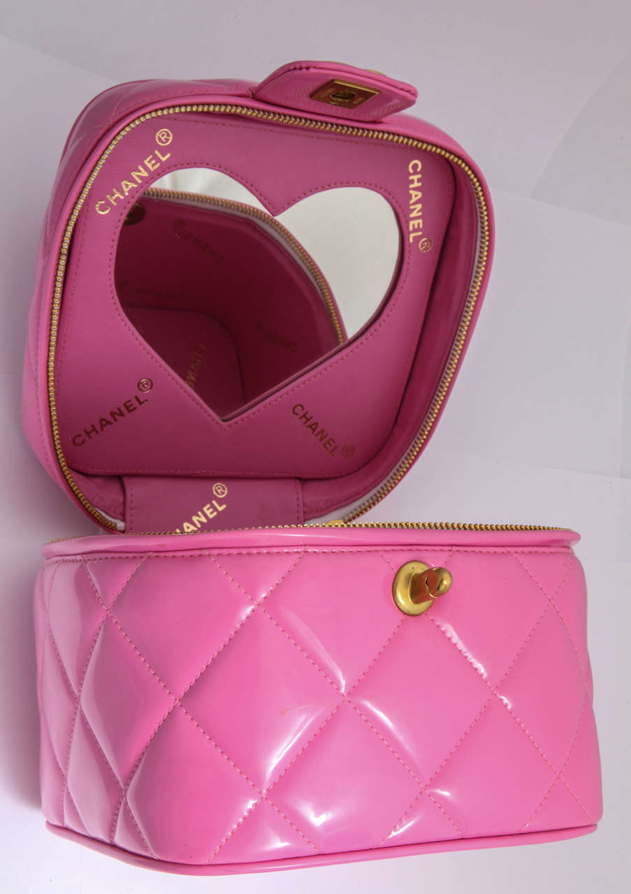 Chanel 1995 Pink Heart Mirror Vanity Case Bag at 1stDibs chanel pink