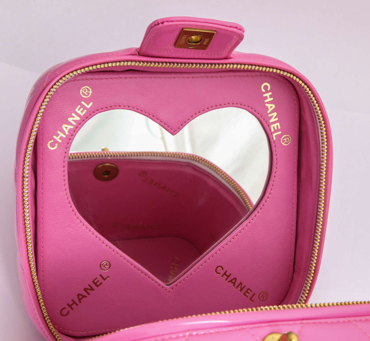 Chanel 1995 Pink Heart Mirror Vanity Case Bag at 1stDibs chanel pink