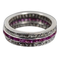 Art Deco Stacked French Cut Ruby and Diamond Rings