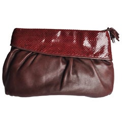 1980s Vintage Burgundy Snakeskin and Leather Clutch by Walter Katten 1