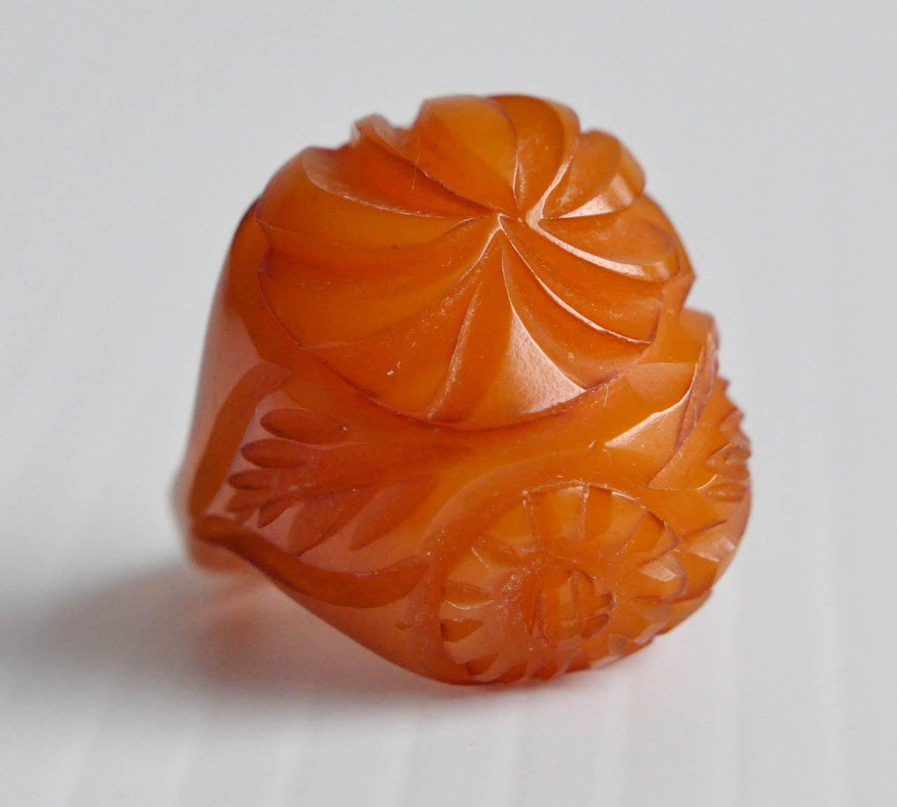 Carved Butterscotch Bakelite Ring 1