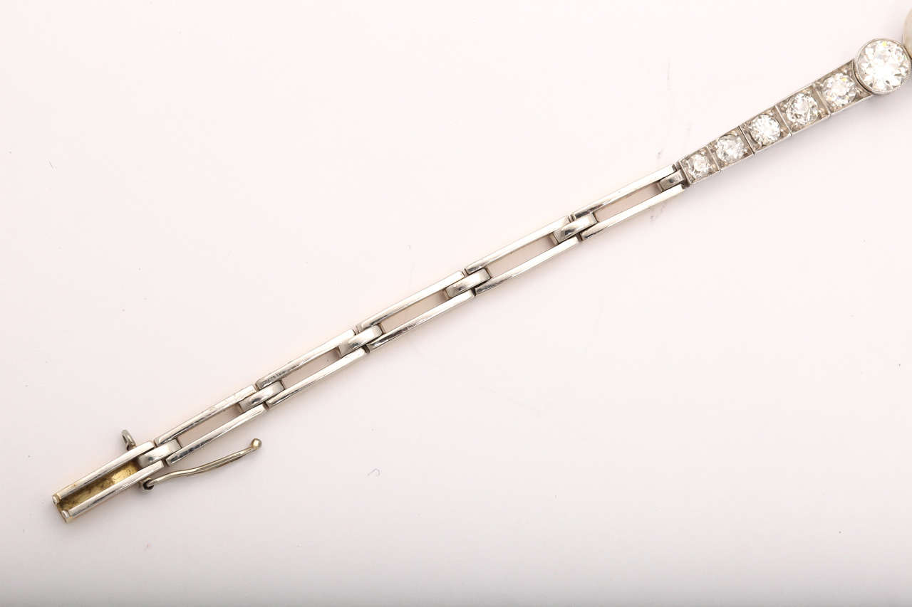 Natural Pearl Diamond Gold Platinum Bracelet In Excellent Condition In New York, NY
