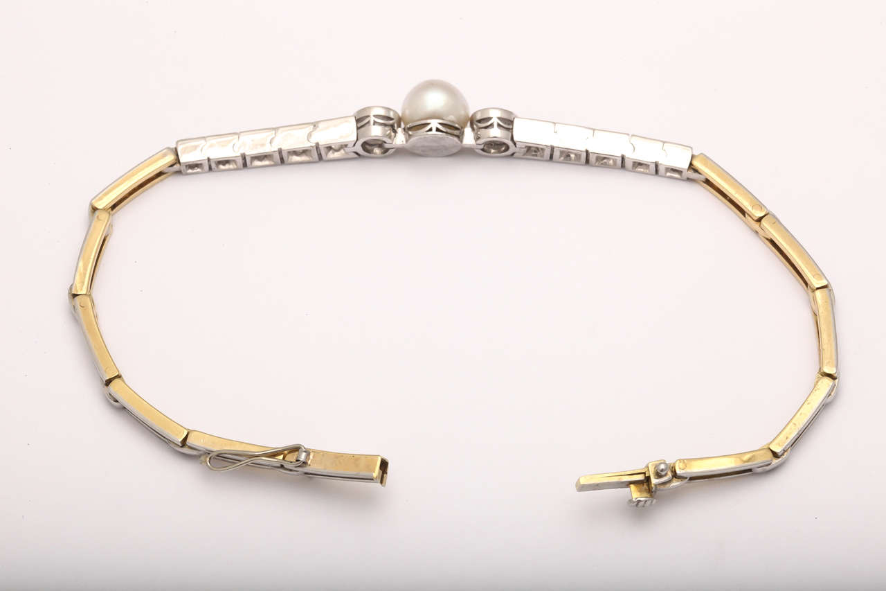 Women's Natural Pearl Diamond Gold Platinum Bracelet