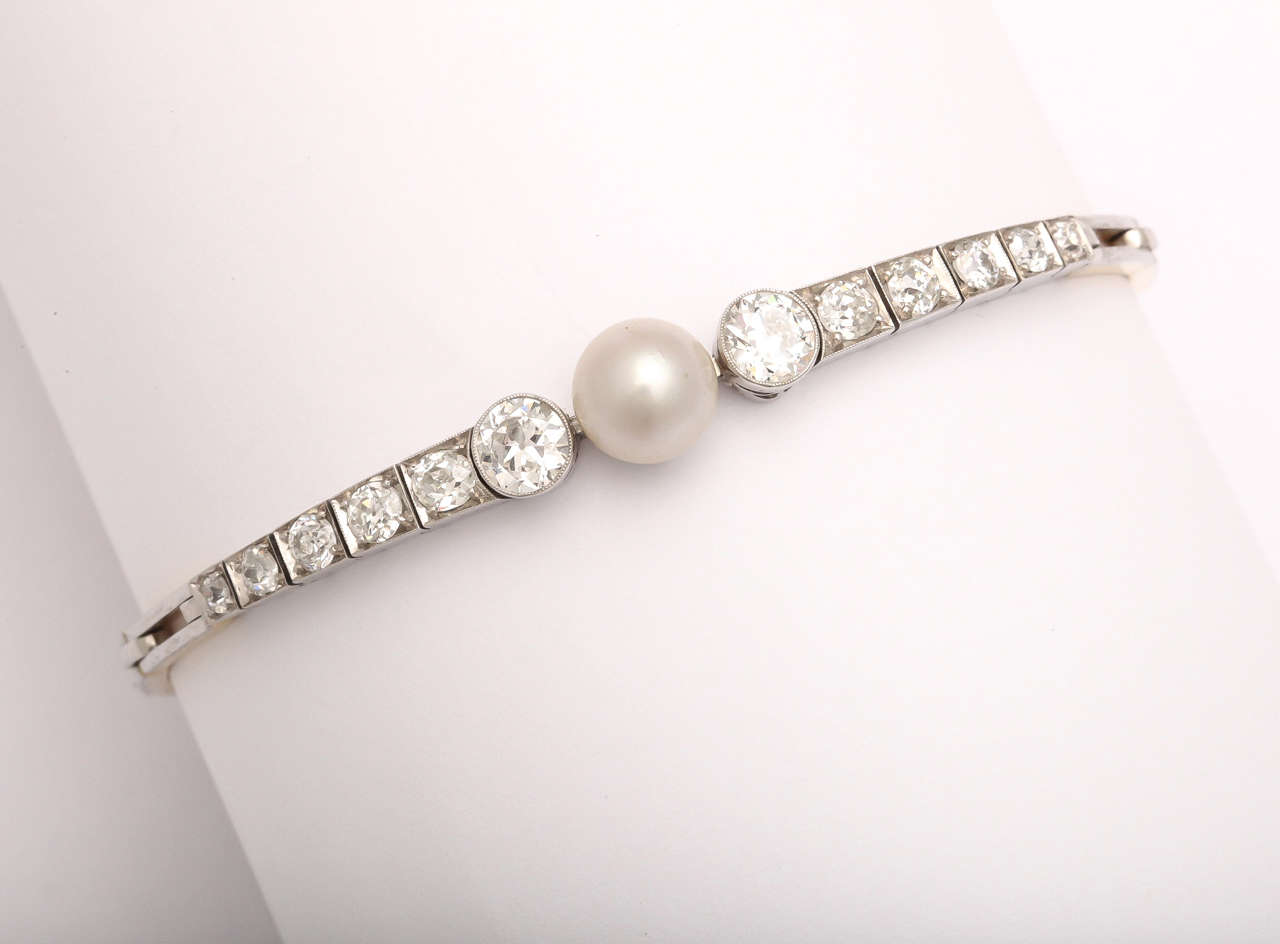 Natural Pearl Diamond Gold Platinum Bracelet 2