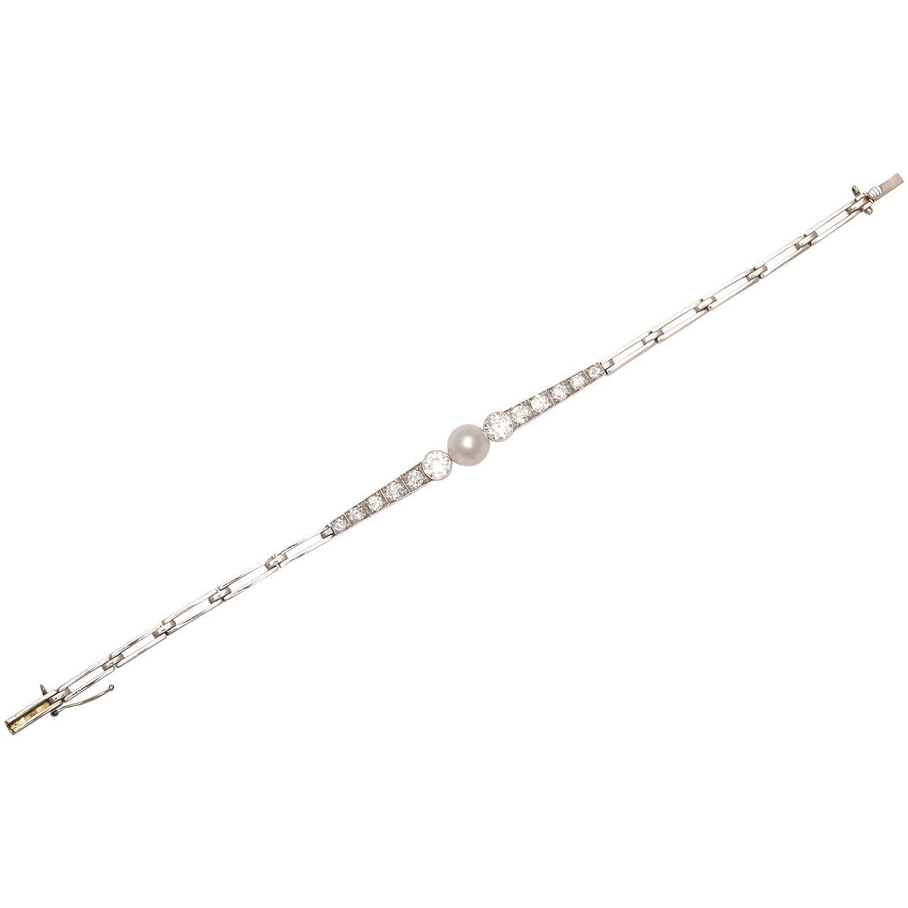 Natural Pearl Diamond Gold Platinum Bracelet