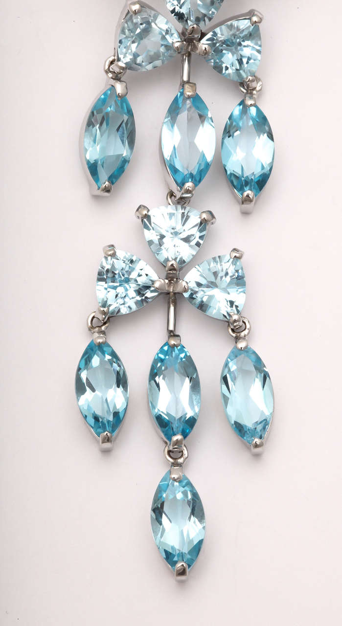 Aquamarine Blue Topaz White Gold Drop Earrings In Excellent Condition In New York, NY