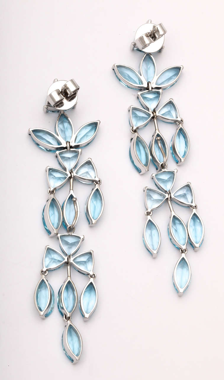 Aquamarine Blue Topaz White Gold Drop Earrings 1