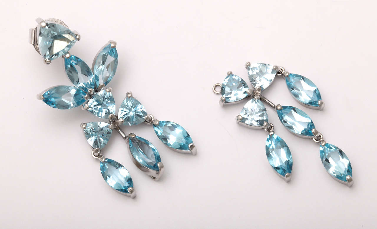 Aquamarine Blue Topaz White Gold Drop Earrings 2