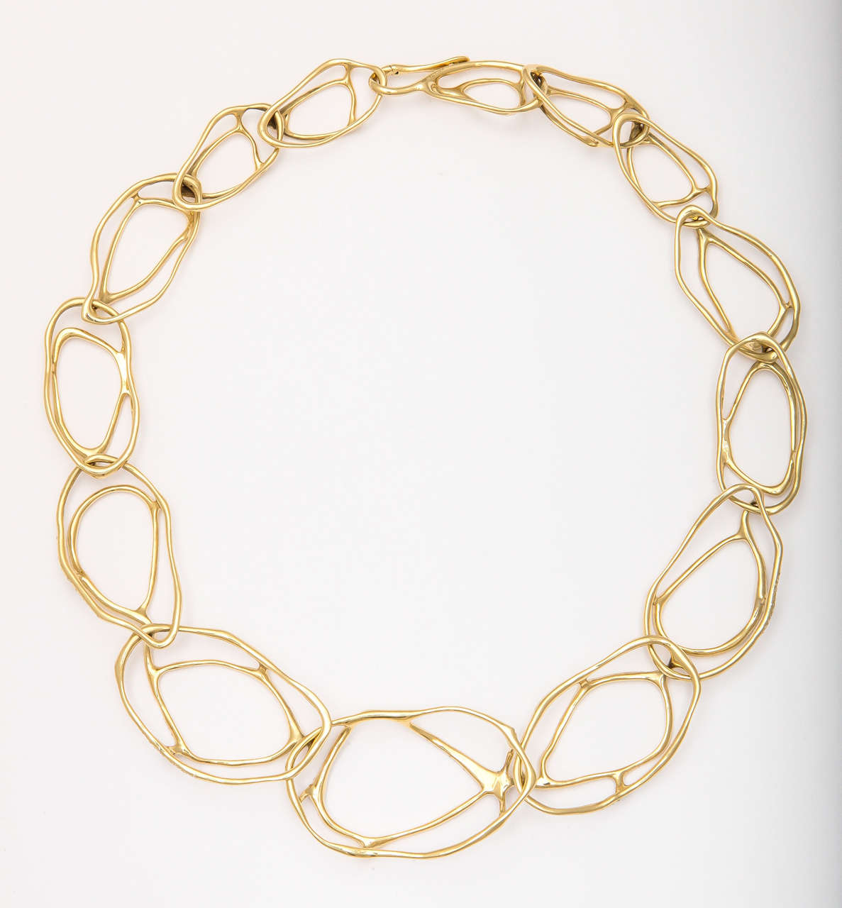 Ippolita Necklace made up of graduated & layered abstract Ovals -  Diamond set - at random - and adding up to over 4 carats of sparkle.  Very elegant and rich looking.  Ethereal - yet substantial.  Ca. 1980-90 - and handmade in Italy of 18kt Yellow