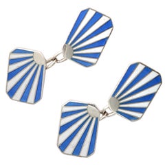 Vintage Blue & White Enamel and Sterling Silver Cuff Links