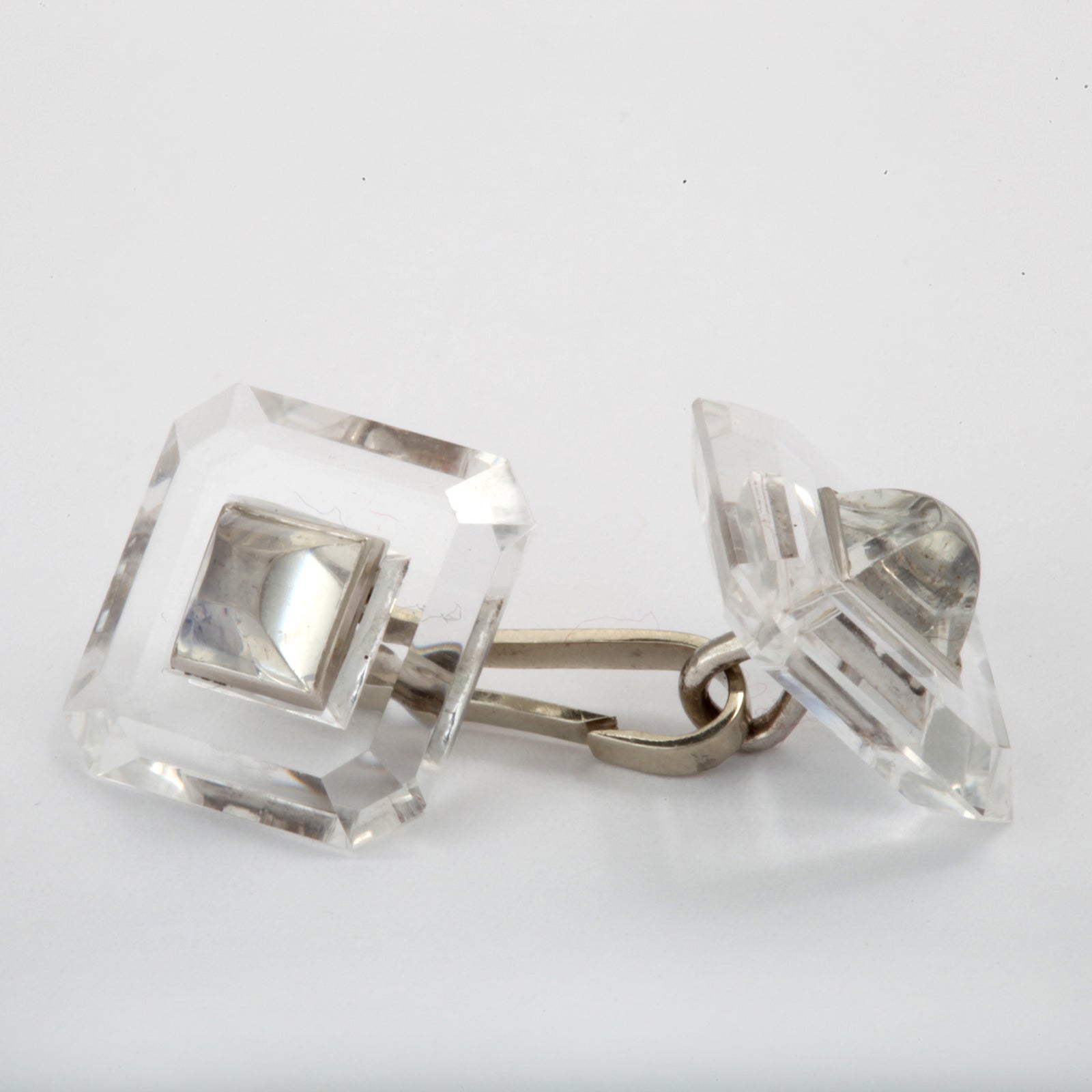 Women's Art Deco Rock Crystal and Moonstone Cuff Links For Sale