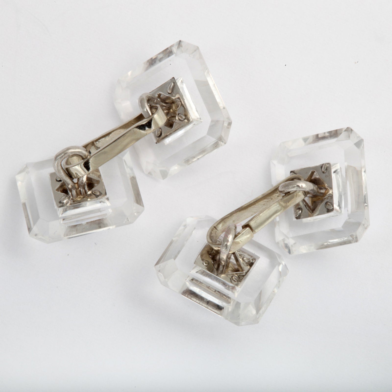 Art Deco Rock Crystal and Moonstone Cuff Links For Sale 1