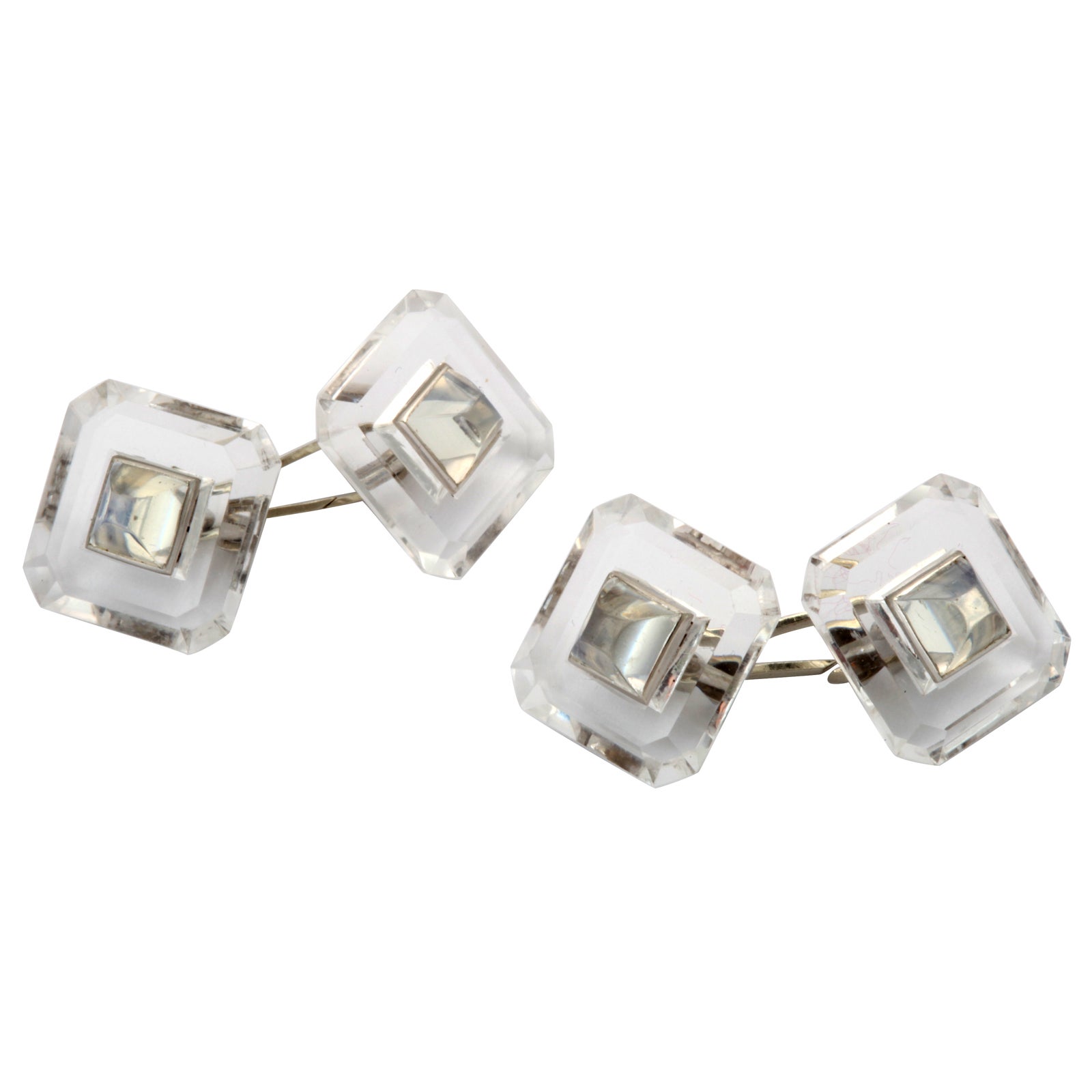 Art Deco Rock Crystal and Moonstone Cuff Links For Sale