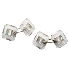 Art Deco Rock Crystal and Moonstone Cuff Links