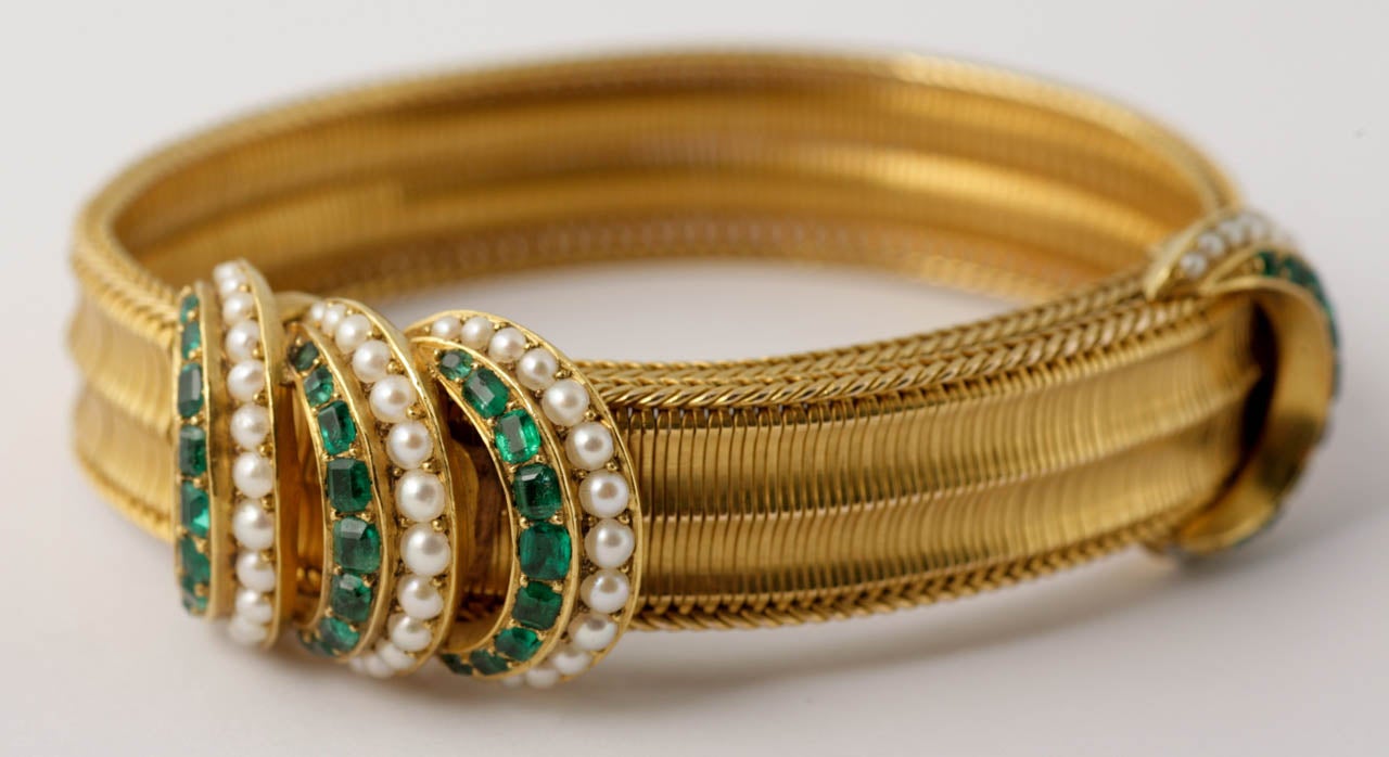 Emerald and Pearl Slide Bracelet For Sale 2
