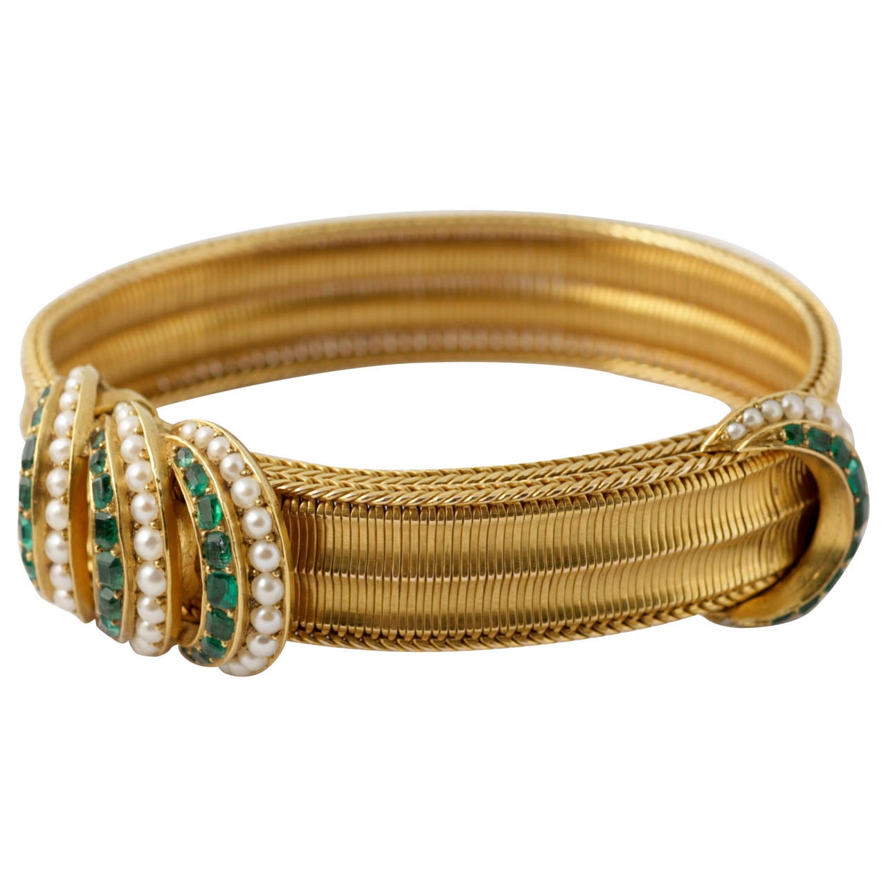 Emerald and Pearl Slide Bracelet For Sale at 1stDibs