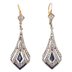 Art Deco Sapphire And Diamond Drop Earrings