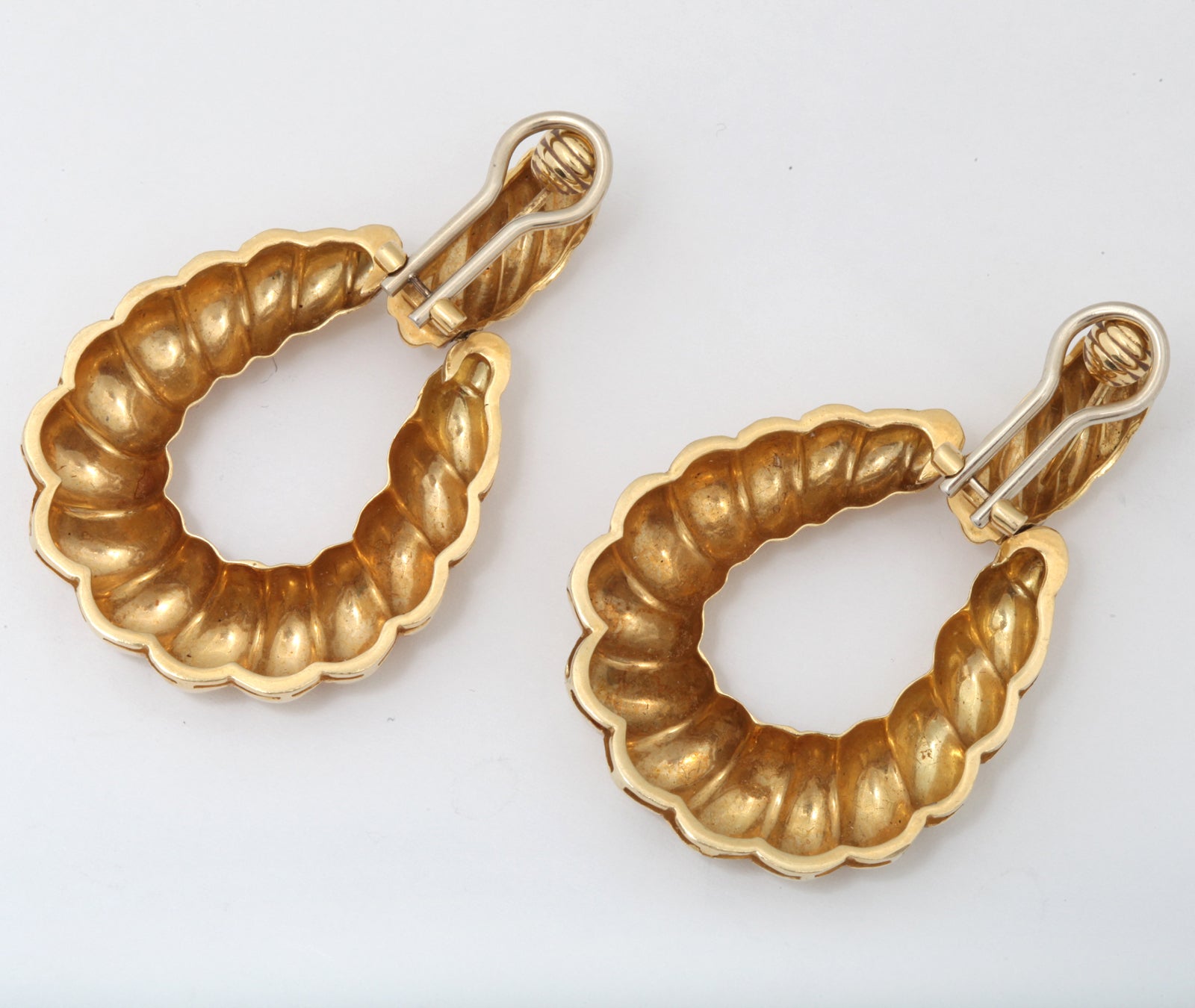 Textured Gold Large Doorknocker Earrings 1