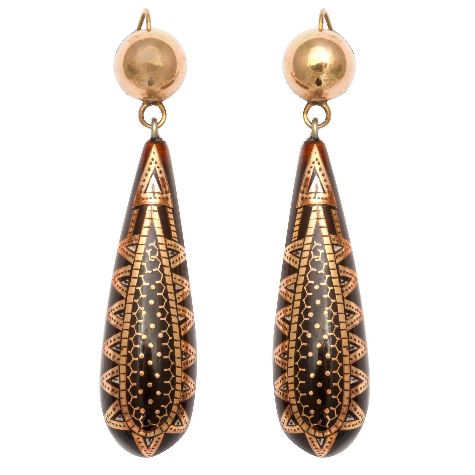 Sophisticated Victorian Gold and Tortoise Shell Earrings