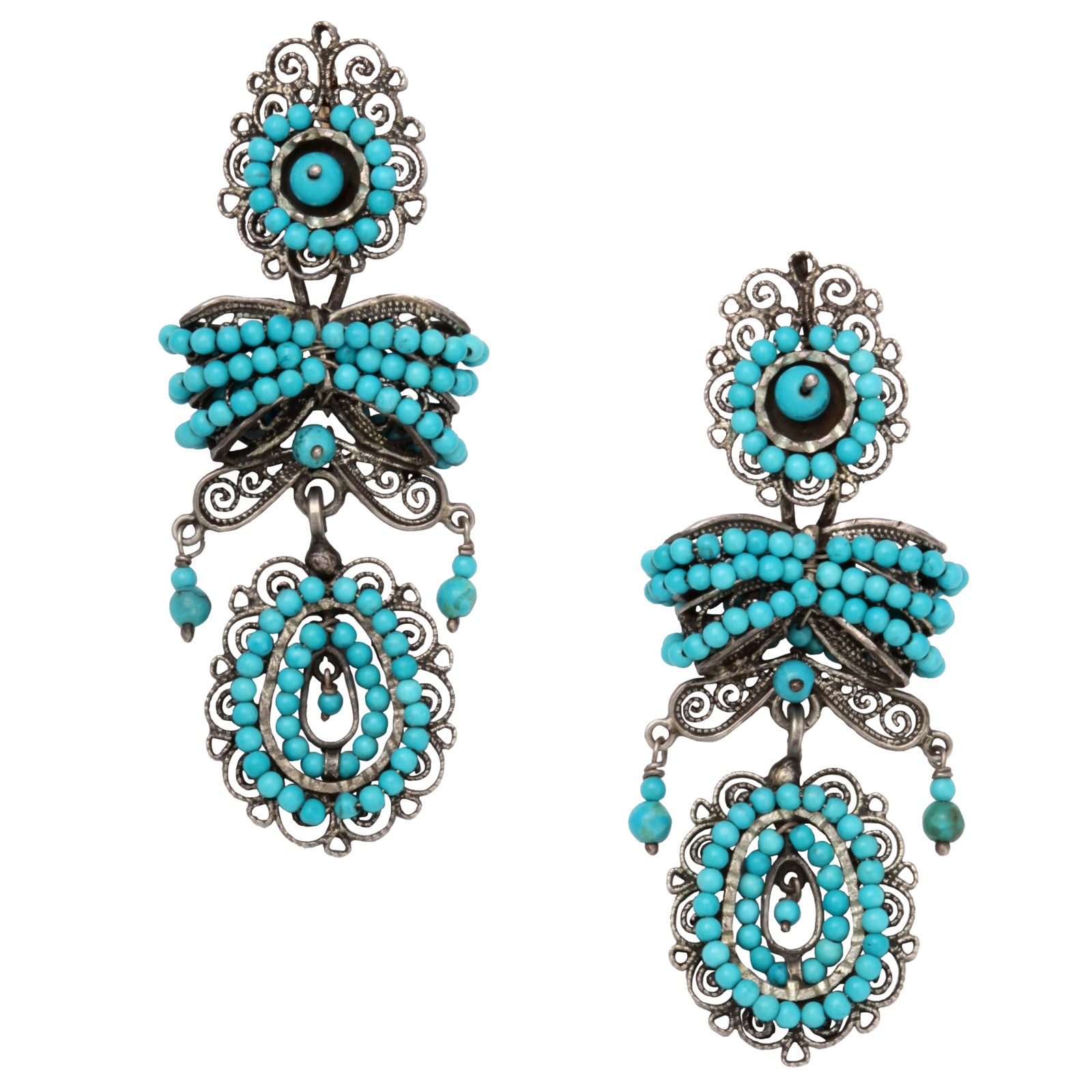 Romantic Turquoise and Silver Chandelier Earrings at 1stdibs