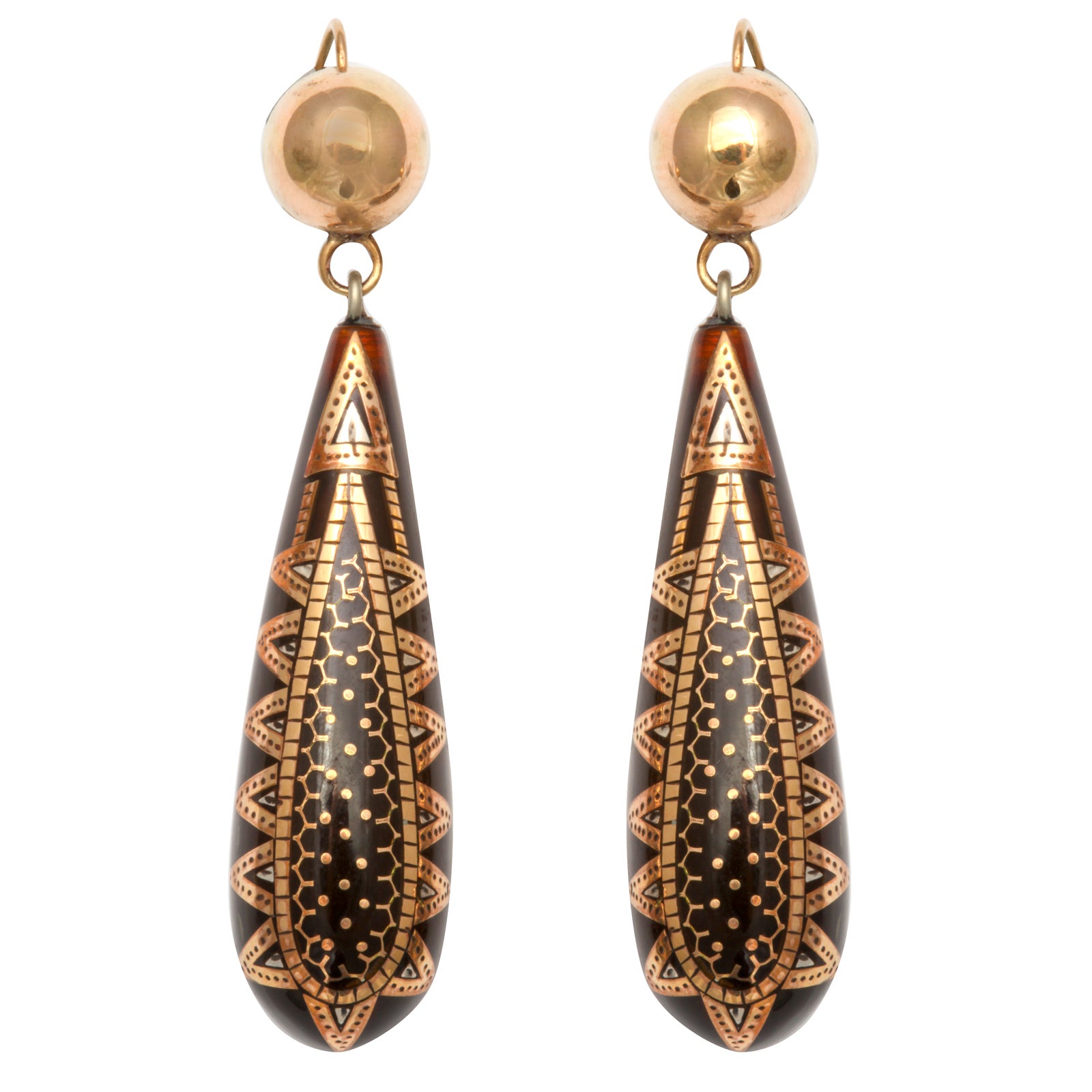 Sophisticated Victorian Gold and Tortoise Shell Earrings at 1stdibs