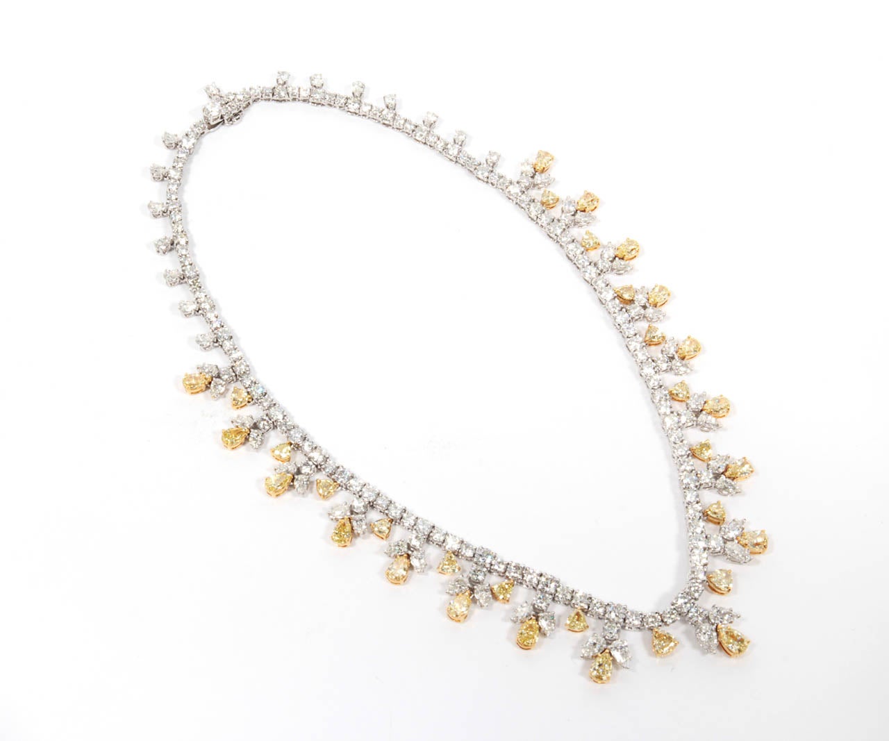 Women's Classic Yellow and White Diamond Platinum Necklace 