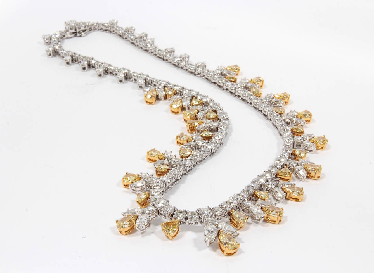 Classic Yellow and White Diamond Platinum Necklace  3