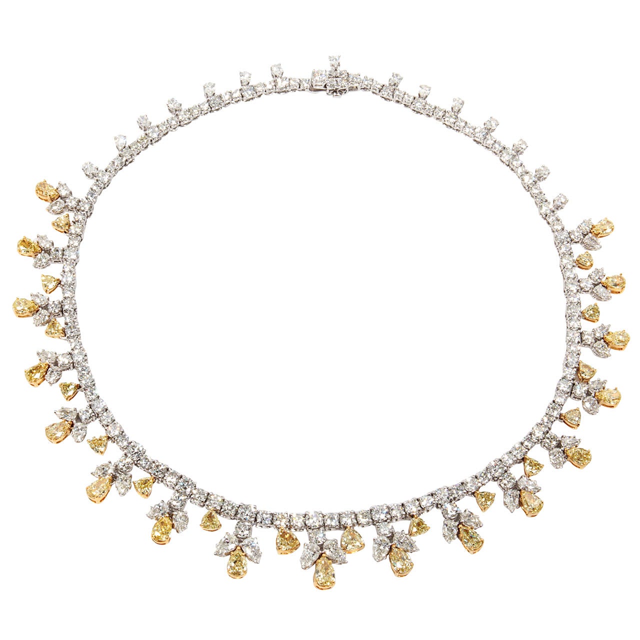 Classic Yellow and White Diamond Platinum Necklace 