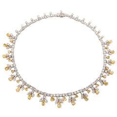 Classic Yellow and White Diamond Platinum Necklace 