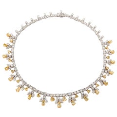 Classic Yellow and White Diamond Platinum Necklace 7