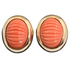Fluted Coral and Gold Earrings 1990's