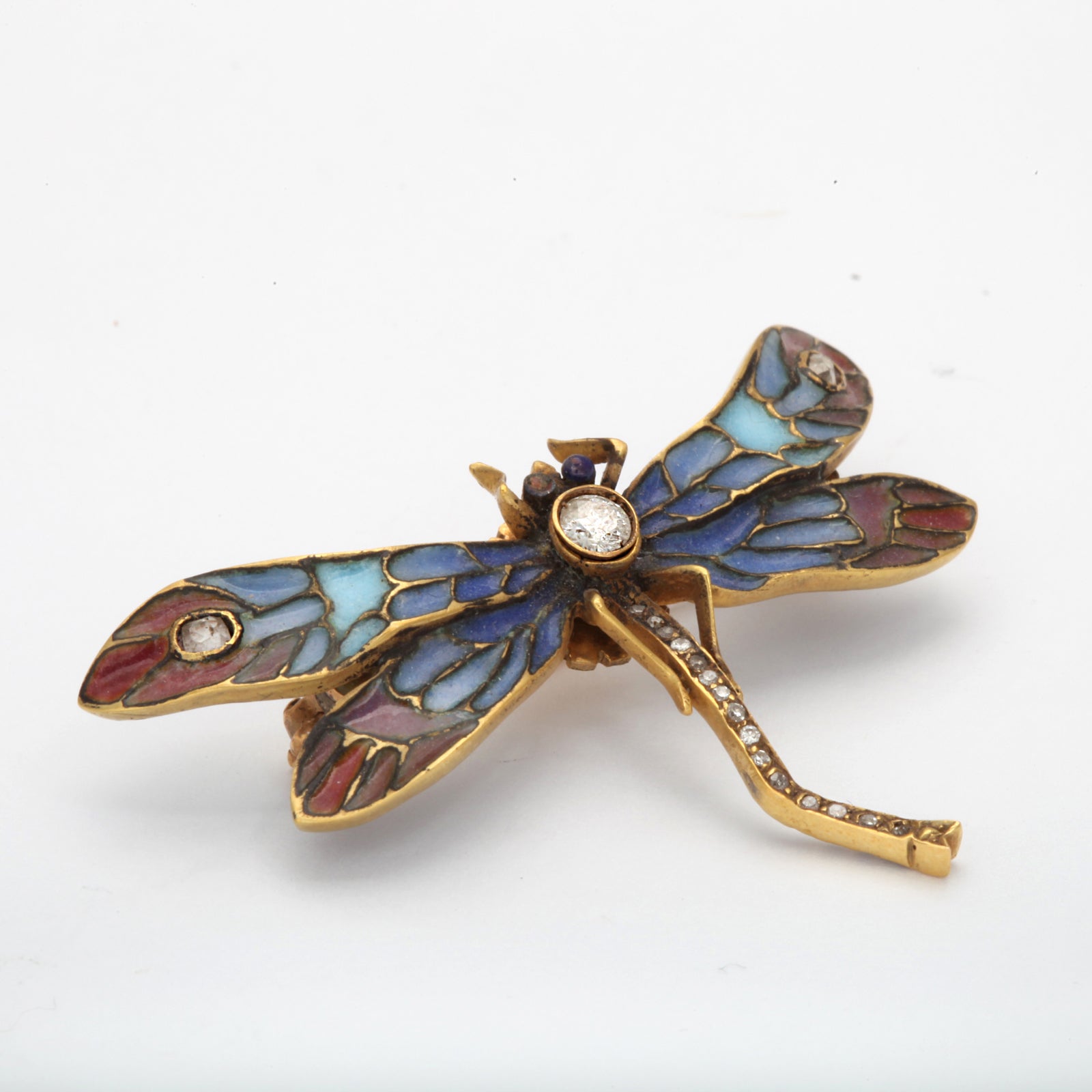 Women's Plique a Jour Gold and Diamond Dragonfly pin