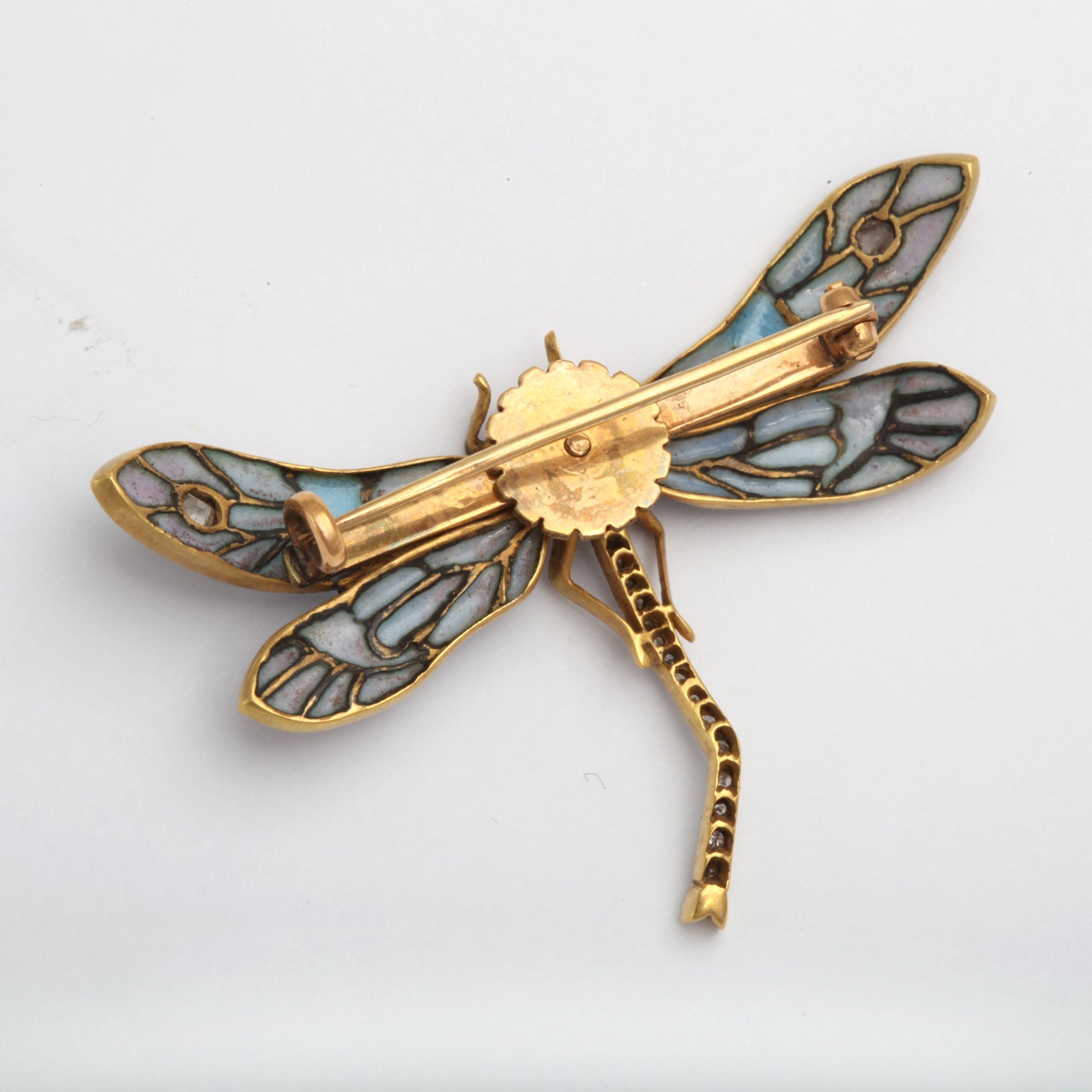 Plique a Jour Gold and Diamond Dragonfly pin 1