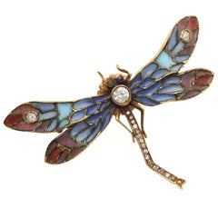 Plique a Jour Gold and Diamond Dragonfly pin