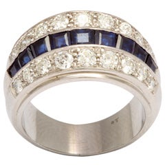 Calibre Cut Sapphire and Diamond Art Deco Ring