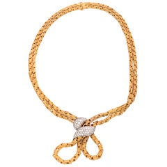 Unusual Gold and Diamond Bow Knot Necklace