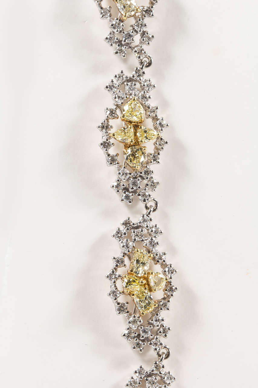 Multishape Yellow and White Diamond Necklace and Earrings Set In Excellent Condition In New York, NY
