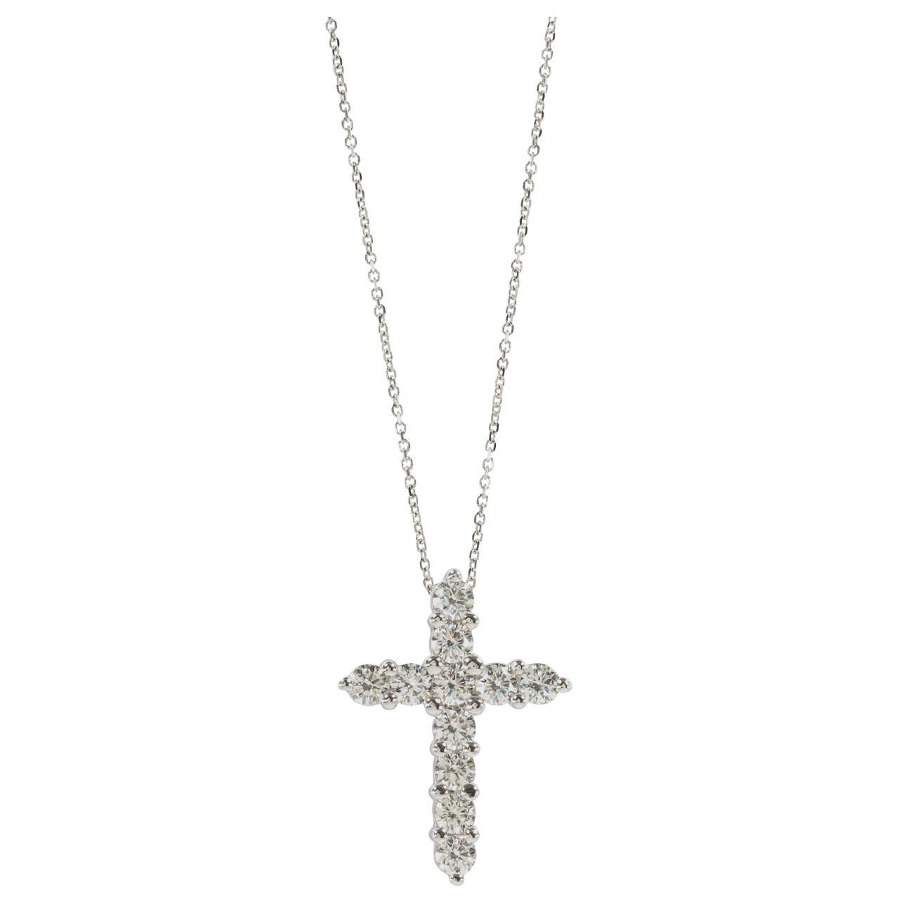 Classic Diamond Cross Pendant on Chain For Sale