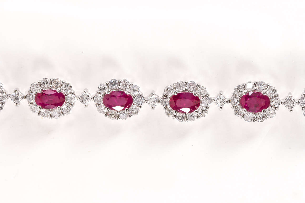 Oval Cut Classic Ruby Diamond Bracelet For Sale