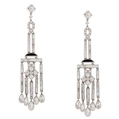 Striking Art Deco Platinum, Diamond and Onyx Chandelier Earrings