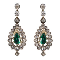 Rare Victorian Emerald Diamond Silver Gold Pendant Earrings 9
